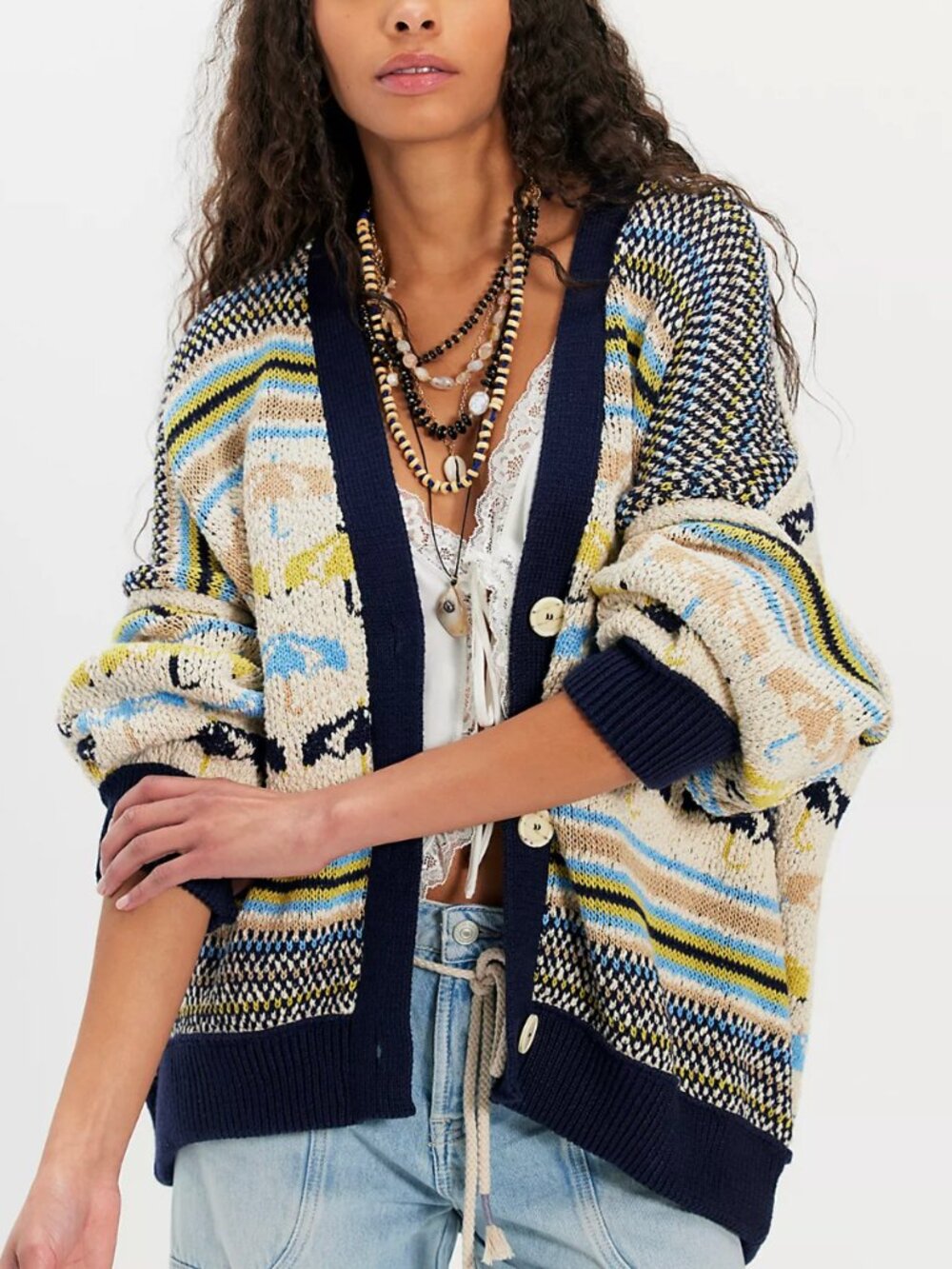 FREE PEOPLE We The Free Umbrella Knit Cardigan Sweater Oversized Large